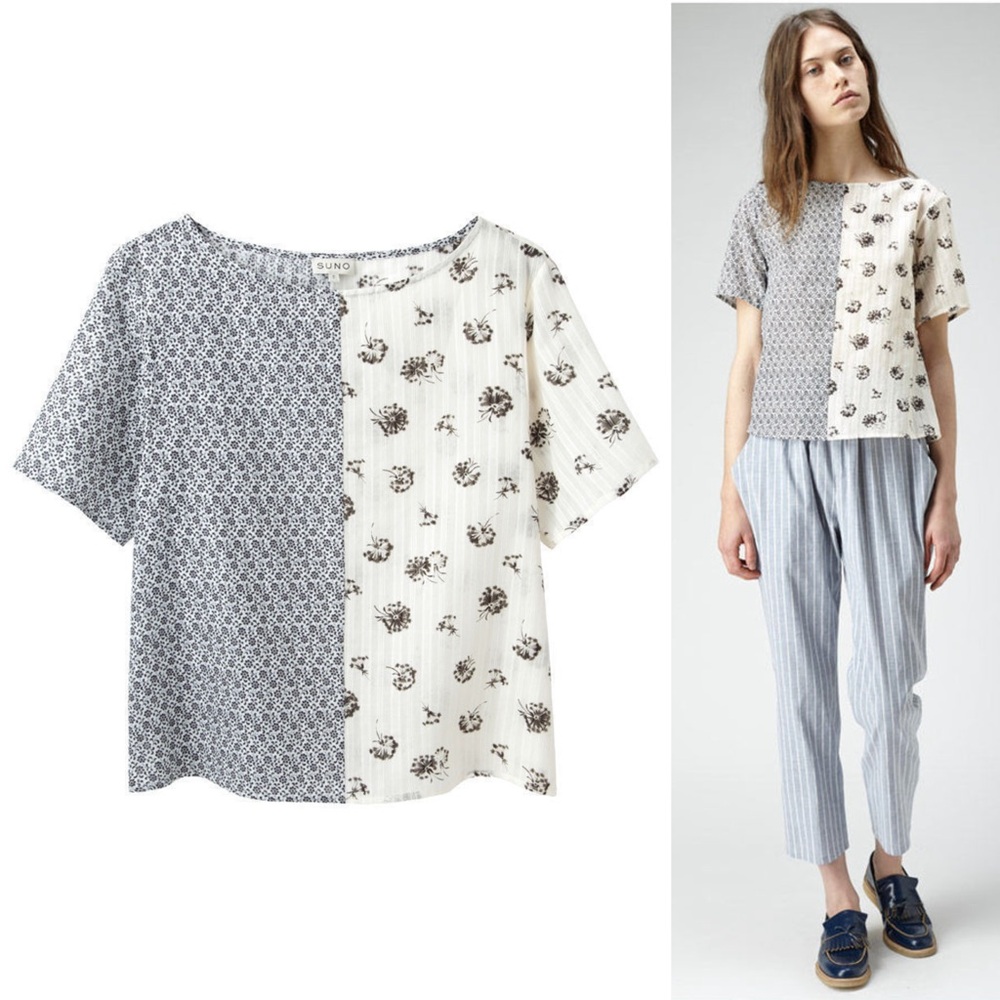 SUNO Split Print Top 100% Cotton Mixed Floral Pattern - Size 2